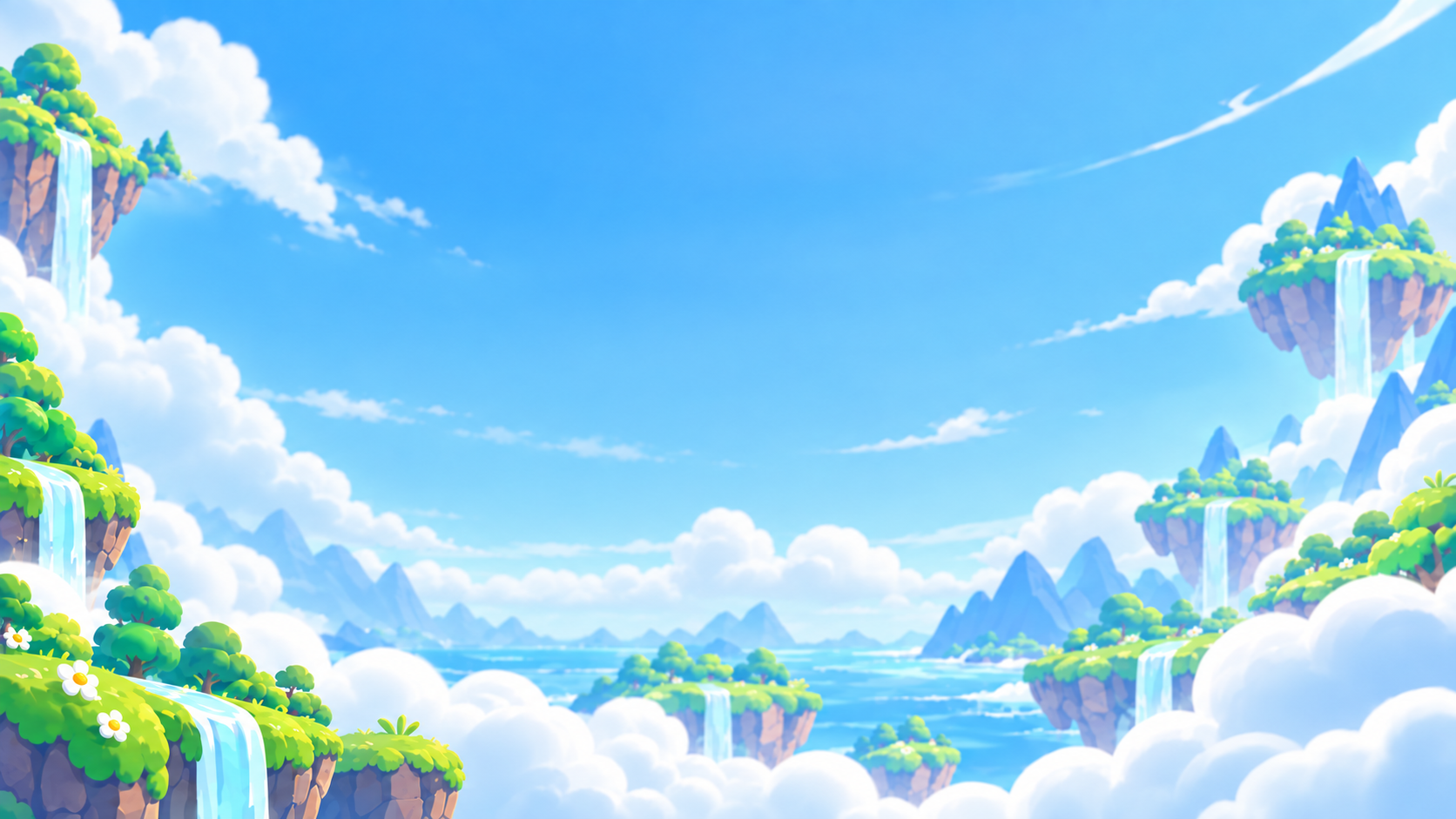 The Owlplay world with waterfalls and floating islands in a blue sky